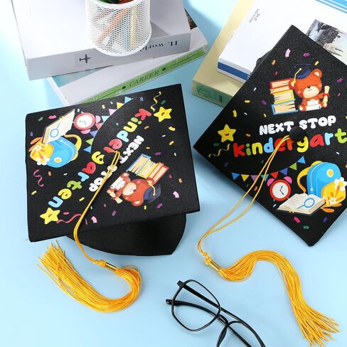 12 Pcs Kindergarten Preschool Graduation Cap Bulk Graduation Cap with Tassel Grad Hats for Kids Kindergarten Preschool Grad (Next Stop Kindergarten) Multicolor in Saudi Arabia