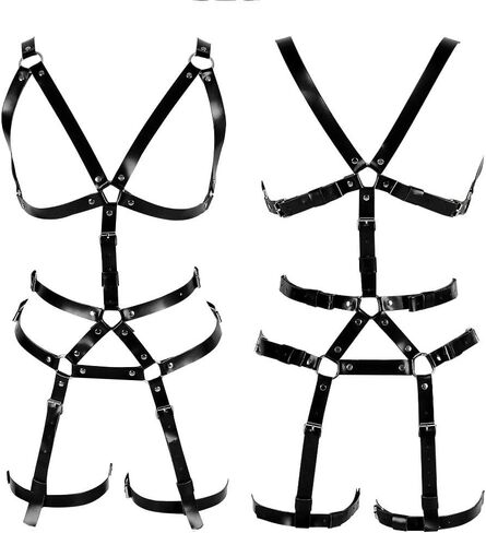Full body leather harness set Women's bra cage Punk gothic garter chest strap Waist belt lingerie Plus size in Saudi Arabia