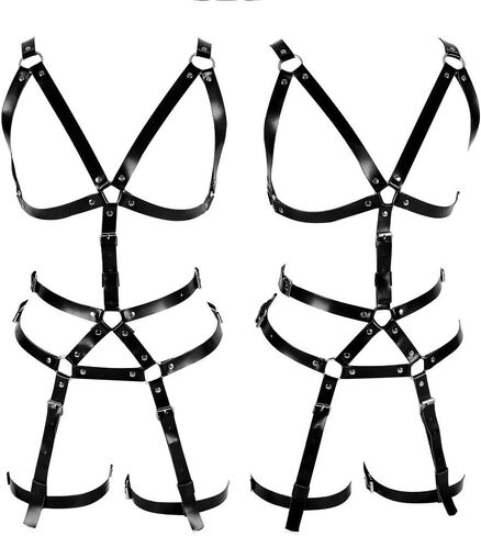 Full body leather harness set Women's bra cage Punk gothic garter chest strap Waist belt lingerie Plus size in Saudi Arabia