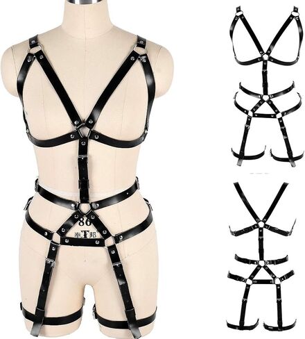 Full body leather harness set Women's bra cage Punk gothic garter chest strap Waist belt lingerie Plus size in Saudi Arabia