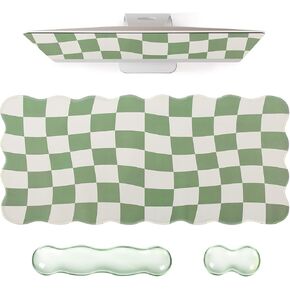 L-SPOUTTO Green Checkered Mouse Pad Set,Scalloped XXL Desk Mat + Ergonomic Mouse Wrist Rest + Gel Keyboard Wrist Rest for Keyboard 65%/75%,3in1 Large Desk Pad for Desktop Home Office Computer Game in Kuwait