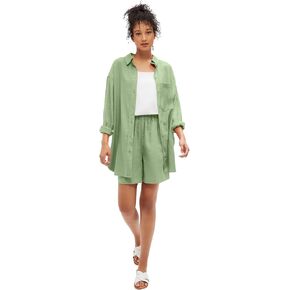 ellos Plus Size Oversized Linen-Blend Boyfriend Shirt in Saudi Arabia