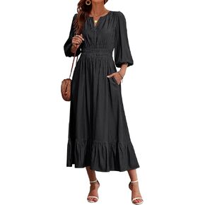 Eddoyee Women's Casual Maxi Dress with Pockets V Neck Dresses Elbow Sleeve Elastic Waist Tiered Trendy Summer Outfits 2026 in Kuwait