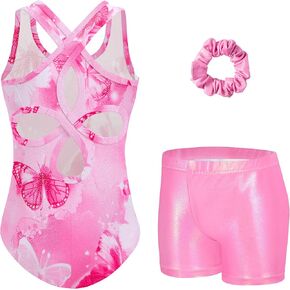 Zaclotre Gymnastics Leotards for Girls Hollow Back Sparkly Sleeveless Dance Leotard Unitards with Gym Shorts Combo in Saudi Arabia