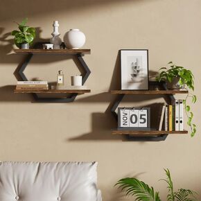 Floating Shelf- Floating Shelf for Wall Set of 2, 2 Tier Shelves for Wall for Bathroom, Bedroom, Toilet, Kitchen, Living Room, Office, Rustic Brown in Saudi Arabia