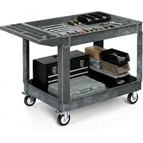 YITAHOME Utility Cart on Wheels, 550 lbs 2 Shelf Heavy Duty Rolling Cart, 45 x 25 in Plastic Service Cart Work Cart with Wheels for Warehouse Garage School & Office, Cleaning, Gray in Kuwait