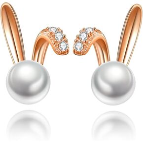 Easter Bunny Earrings for Women Gold Plated Rabbit Stud Earrings with Pearl, Cute Spring Holiday Jewelry Gift for Her in Kuwait