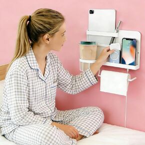 Bcareself Bedside Wall Organizer, Floating Bedside Shelf Wall Mount, Dorm Room Essentials, Remote Control Holder, Dorm Decor Organization and Storage Cool Teen Girls Trendy Stuff (White) in Kuwait