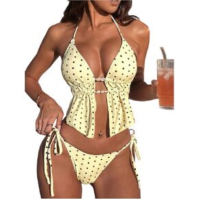 المرأة 2 قطعة بيكيني مجموعة منقطة الرسن ثونغ ملابس السباحة تكدرت صفيق ثوب السباحة in Kuwait