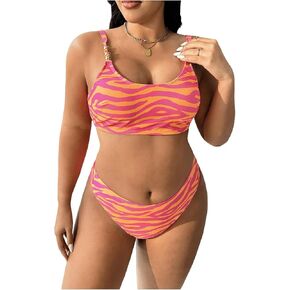 Floerns Women's Plus Size Zebra Striped Bikini Sets Spaghetti Strap Swimsuits 2 Piece Bathing Suits in Kuwait