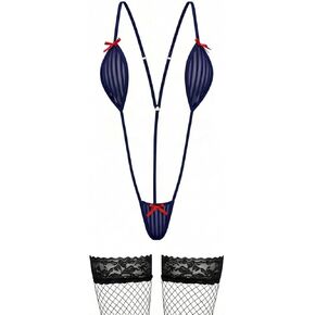 Womens Micro Bikini Extreme See Through Lingerie One Piece Swimsuits with Fishnet Stockings in Kuwait