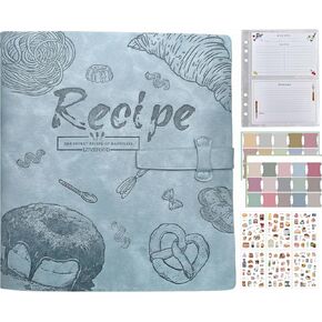 Suaetiai Recipe Card Binder, Blank Recipe Card Book, Recipe Binder with Plastic Sleeves, Leather Recipe Book to Write in Your Own Recipes (4" x 6" Recipe Cards & Category Tab) (Blue) in Kuwait