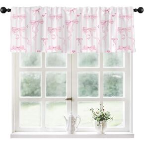 Coxila Pink Bow Kitchen Valance Curtain for Window 52 x 18 Inch Rod Pocket Kids Cute Girls Girly White Princess Pastel Coquette Preppy Small Short Bedroom Living Room Bathroom Home Decor 1 Panel Drape in Kuwait