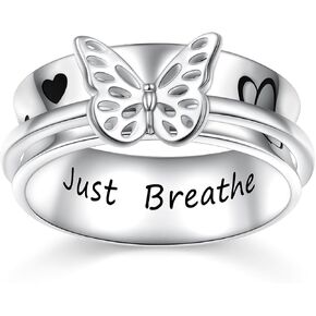 Sterling Silver Spinner Ring Butterfly Rings for Women, Vintage Wide Band Fidget Ring for Anxiety Relieve Stress Gift for Women in Kuwait