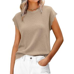 سترة نسائية صيفية بأكمام قصيرة بلوفر خفيف الوزن منسوج ناعم مع مموج على شكل صدفة in Kuwait