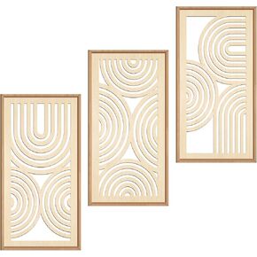 IARTTOP Boho Wooden Framed Wall Art Set of 3 Mid-century Modern Wood Wall Decor Minimalist Natural Bohemian Home Decor for Living Room Dining room Office in Kuwait