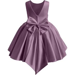 Rlweus Short Satin Flower Girl Dresses for Girls Pageant Dress with Bowknot Junior Bridesmaid Dresses for Wedding in Kuwait