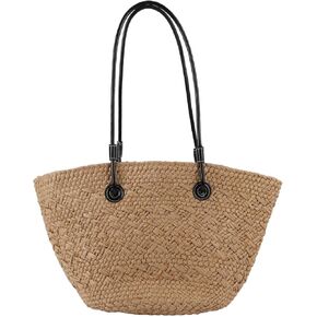 Khaki Stylish Woven Beach Bag, Large Capacity Straw Shoulder Bag, Material, outstanding for Outdoor Shopping in Kuwait