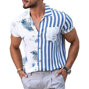 قمصان رجالي صيفية بأكمام قصيرة مزهرة بأزرار سفلية، قميص مرقع للشاطئ in Kuwait