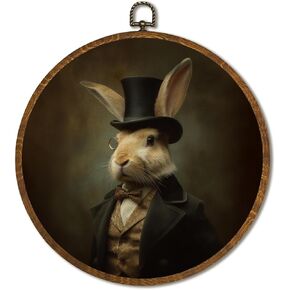 ديكور فني جداري دائري عتيق مقاس 10 × 10 بوصة، ديكور جداري على شكل أرنب مؤطر على قماش مطبوع، صورة فيكتورية لديكور فني على شكل حيوانات للمنزل وغرفة نوم المزرعة وغرفة المعيشة (أرنب) in Kuwait