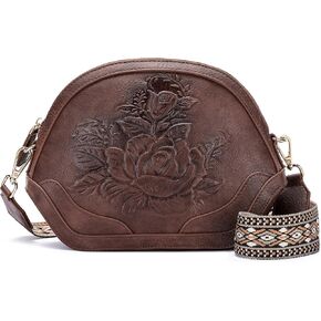 Embossed Rose Crossbody Bags for Women,Soft Vegan Leather Small Purse with Adjustable Strap,Boho Floral Shoulder Handbag | Light weight, Smooth zipper, Gifts for women, Trendy, Wide Guitar Strap in Kuwait