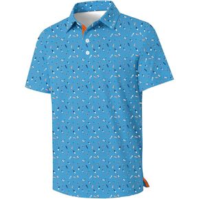 Boys Performance Polo Shirt Short Sleeve Moisture Wicking Active Casual Print Collared Golf Shirts for Boy Size 5-14 in Kuwait