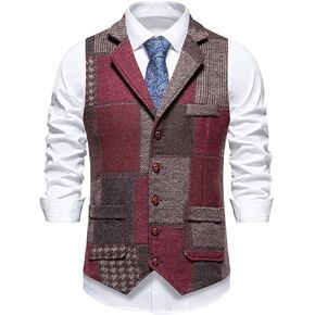 crazynekos Mens Plaid Waistcoat Retro Dress Vest Slim Fit Button Down Prom Formal Suit Vest in Kuwait