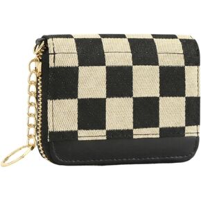 Women's Checkered Card Case, 9 Card Slots, Zipper Coin Pocket Compact Minimalist Wallet for Women, Cute Card Holder (brown) in Saudi Arabia