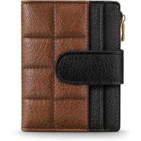 محافظ نسائية صغيرة بحامل بطاقات RFID محافظ مدمجة ثنائية الطي مع جيب للعملات المعدنية بسحاب باللونين الأسود والبني in Kuwait