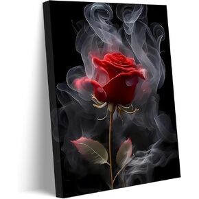 Romantic Red Rose Canvas Wall Art Abstract Smoke Rose Wall Decor Picture Modern Flower Poster Print Printing for Living Room Bedroom Bathroom Decoration Ready To Hang in Saudi Arabia