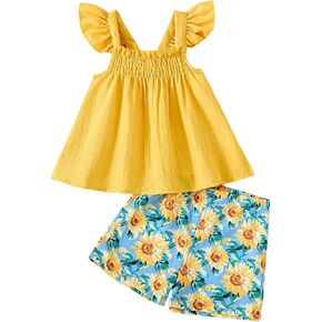 ملابس صيفية للفتيات الصغيرات ملابس أطفال بدون أكمام قميص سوينغ كامي بدون أكمام لطيف مكون من قطعتين قصير من 1 إلى 5 سنوات in Kuwait