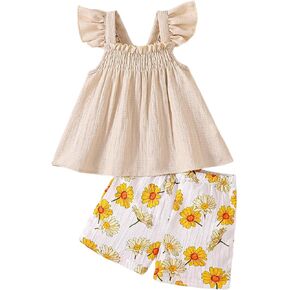 Baby Girl Summer Clothes Toddler Outfit Sleeveless Shirt Swing Cami Tank Top Cute 2 Piece Short Set 1-5 Years in Saudi Arabia