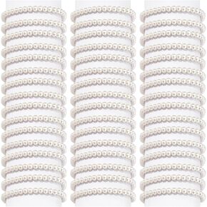 50Pcs Pearl Bracelets for Women,6mm Faux Pearl Bracelets Set,Stretch Pearl Bracelet Bridal Stackable Fake Pearls Bead Bracelets for Bridesmaid Party Gifts Wedding in Kuwait