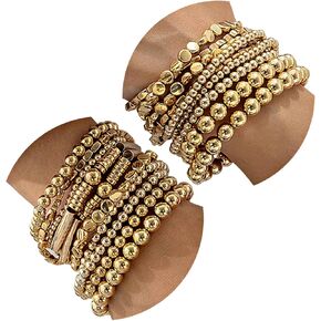 مجموعة أساور مطرزة بالذهب من CHICUTIE للنساء، مطلية بالذهب عيار 14 قيراط أنيقة متعددة الطبقات تمتد على شكل كرة مستديرة من الخرز، مجموعة من المجوهرات العصرية البوهيمية الساحرة in Kuwait