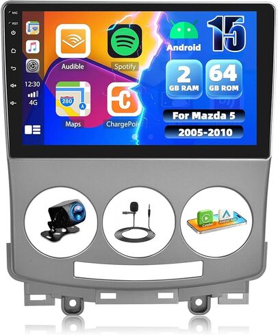 راديو ستيريو للسيارة 2G+32G Android 13 لسيارة Mazda 5 2005-2010، CarPlay اللاسلكي ونظام الملاحة GPS التلقائي بنظام Android، شاشة لمس عالية الدقة 9 بوصات بلوتوث مع وصلة مرآة 28UI WiFi/FM/RDS/SWC+كاميرا احتياطية وميكروفون in Kuwait