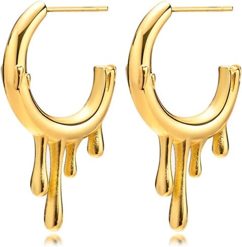 أقراط روكيو، لا تسبب الحساسية، بسيطة، ذهبية، معالجة مرآة، خاتم، ترصيع، أقراط على شكل حرف C، سطح خفيف، ستانلس ستيل، عيد ميلاد، ذكرى سنوية، حفلة، إكسسوار أزياء in Kuwait