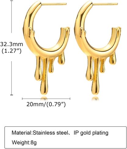 أقراط روكيو، لا تسبب الحساسية، بسيطة، ذهبية، معالجة مرآة، خاتم، ترصيع، أقراط على شكل حرف C، سطح خفيف، ستانلس ستيل، عيد ميلاد، ذكرى سنوية، حفلة، إكسسوار أزياء in Kuwait