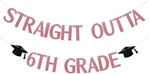 Straight Outta 6th Grade Banner, 6th Grade Graduation Decorations, 6th Grade Graduation Banner, Boys Girls 6th Grade Graduation Party Supplies Gold Glitter in Saudi Arabia