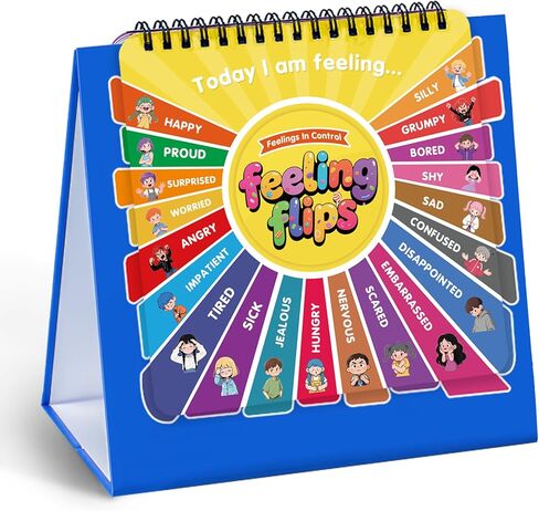 Feelings FlipBook, Feelings Chart for Kids, Emotions Wheel with 20 Moods Coping Strategies, Emotional Regulation Tools for Home Classroom Therapy & Calm Down Corner, ADHD Autism Tools Must-Have in Kuwait