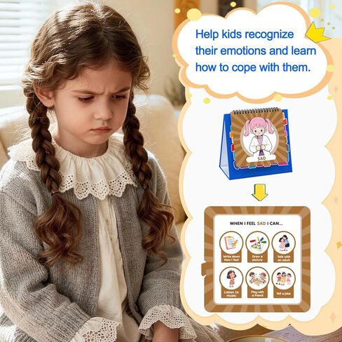 Feelings FlipBook, Feelings Chart for Kids, Emotions Wheel with 20 Moods Coping Strategies, Emotional Regulation Tools for Home Classroom Therapy & Calm Down Corner, ADHD Autism Tools Must-Have in Kuwait