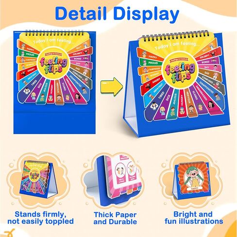 Feelings FlipBook, Feelings Chart for Kids, Emotions Wheel with 20 Moods Coping Strategies, Emotional Regulation Tools for Home Classroom Therapy & Calm Down Corner, ADHD Autism Tools Must-Have in Kuwait