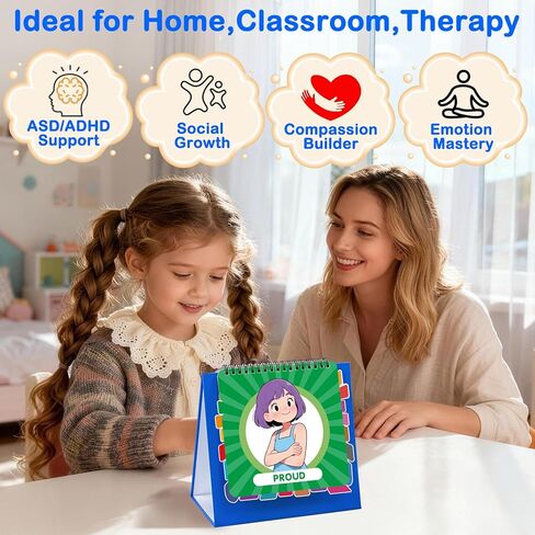 Feelings FlipBook, Feelings Chart for Kids, Emotions Wheel with 20 Moods Coping Strategies, Emotional Regulation Tools for Home Classroom Therapy & Calm Down Corner, ADHD Autism Tools Must-Have in Kuwait