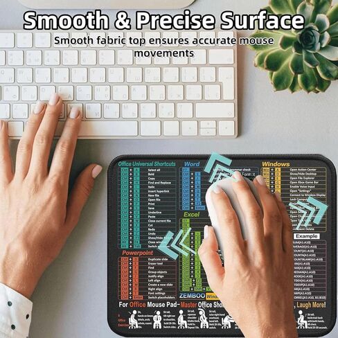 Mouse Pad 11.8"x9.8" – Portable Computer Mousepad with Excel, Word, PowerPoint & Windows Shortcuts – Gaming, Office, Waterproof, Non-Slip, Stitched Edges in Saudi Arabia
