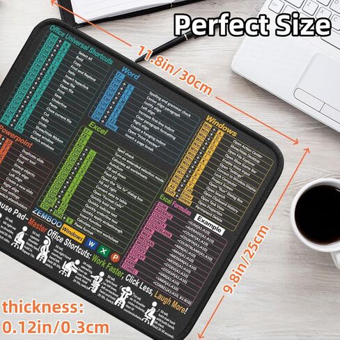 Mouse Pad 11.8"x9.8" – Portable Computer Mousepad with Excel, Word, PowerPoint & Windows Shortcuts – Gaming, Office, Waterproof, Non-Slip, Stitched Edges in Saudi Arabia
