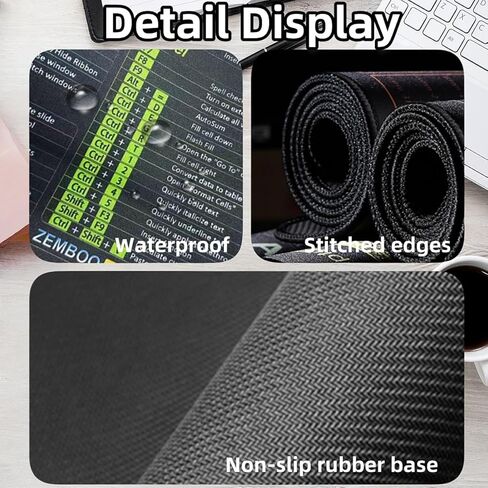 Mouse Pad 11.8"x9.8" – Portable Computer Mousepad with Excel, Word, PowerPoint & Windows Shortcuts – Gaming, Office, Waterproof, Non-Slip, Stitched Edges in Saudi Arabia