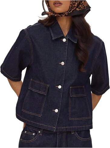 Women's Oversized Denim Shirt Button Down Half Sleeve Western Jean Tops Streetwear in Saudi Arabia