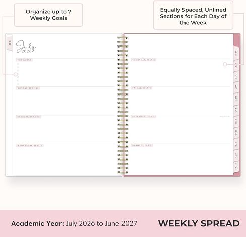 Blue Sky Rachel Parcell 2026-2027 Weekly and Monthly Academic Year Planner Calendar, July 2026 - June 2027, 8.5" x 11", Flexible Cover, Wirebound, Laminated Tabs, Storage Pocket, Includes Stickers, Peony in Saudi Arabia