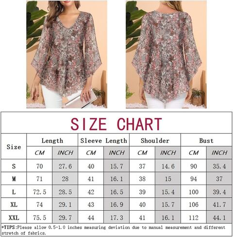 Womens Dressy Blouse V Neck Double Layers Elastic Mesh Casual Flowy Work Shirts Ruffle 3/4 Flared Sleeve Tunic Tops S-XXL in Saudi Arabia