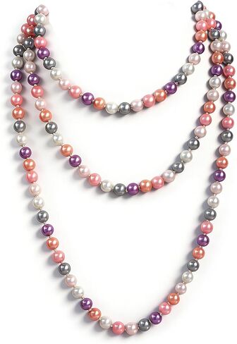 Long Pearl Necklaces for Women Faux Pearl Dangle Necklace Chunky Bead Layered Pearl Necklace Wedding Bridal 60" Pearl Necklace 1920s Gatsby Costume Jewelry in Kuwait