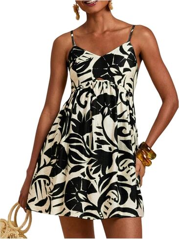 MakeMeChic Women's Summer Floral Boho Mini Dress A Line Smocked Beach Vacation Dresses Sundress in Saudi Arabia